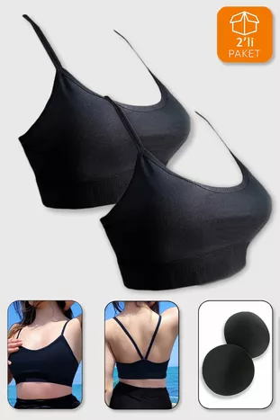 Женский черный спортивный бюстгальтер Полумайка с хлопковым ремешком Crop Pad