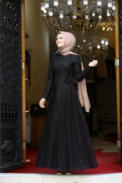 أزياء البندقية Ahunisa الحناء مساء اللباس الأسود 