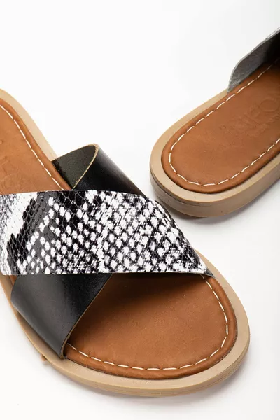  Pantoufles orthopédiques noires en cuir véritable pour femmes