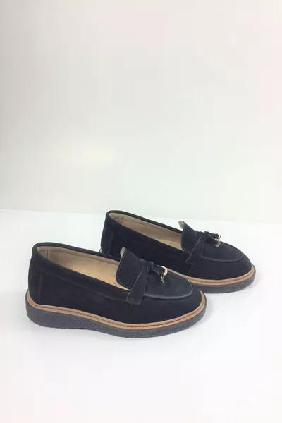 Ballerines d’hiver en daim pour femmes en cuir véritable - Noir