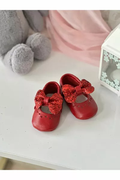 Red Shine Genuine Leather Baby Loafers