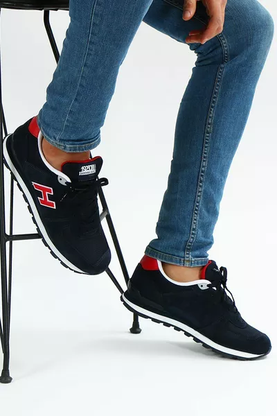 Sneaker Vera Pelle Navy Grigio Rosso Unisex Casual Sneakers