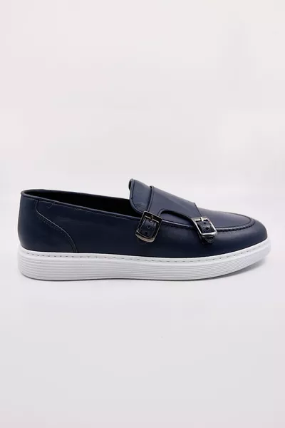 Marineblaue Herren-Freizeitschuhe aus echtem Leder