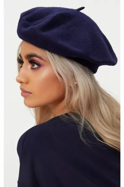 رسام فرنسي صوف أسترالي شعر قبعة صغيرة أزرق كحلي