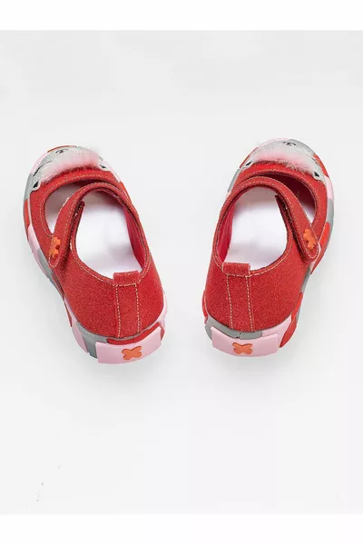 أحمر بريق القط فتاة حذاء الباليه الشقق