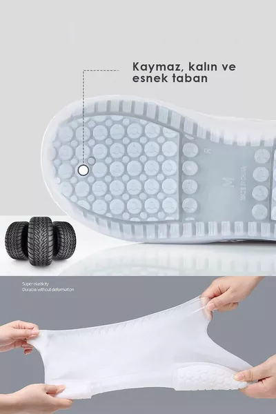 رمادي - فائقة المرونة سيليكون المطر حامي غطاء الحذاء وحيد التعزيز عدم الانزلاق المياه الأوساخ والدليل