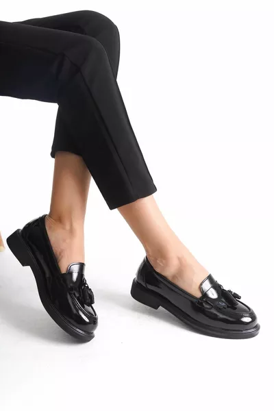 Mocassins Casual Chaussures Femme Lipa Noir Cuir Verni