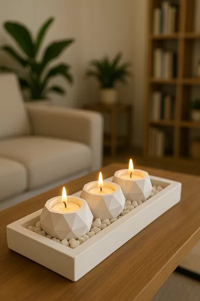 Plate Concrete Candle Holder and Tealight Candle Holder Gift Decoration Set. (TEALIGHT CANDLE NOT INCLUDED)