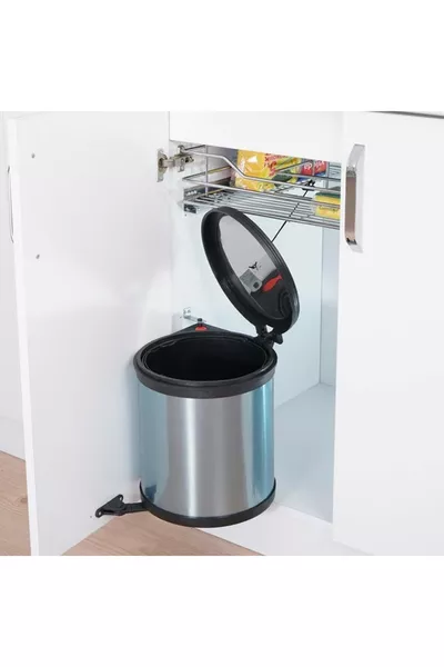 سلة نفايات مثبتة على باب الخزانة، سعة لتر، تحت منضدة المطبخ، من الفولاذ المقاوم للصدأ، أوتوماتيكية واقتصادية