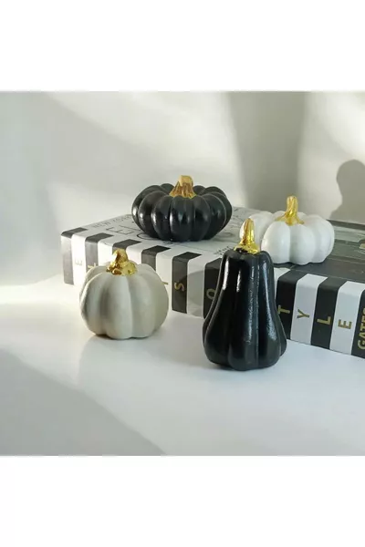 Set of 4 Black and White Decorative Pumpkin Figurines