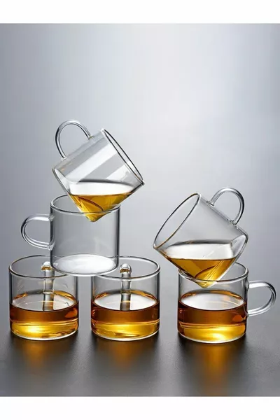 Set of 6 Borosilicate Glass Coffee and Tea Mugs, ml, stylish and durable design