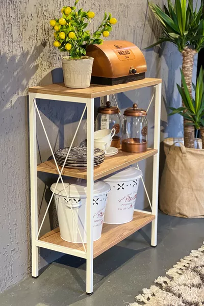 رف مطبخ ستالي ثلاثي لخزائن المواد الغذائية أبيض-أتلانتيك