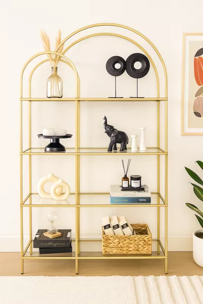 Twin Metal Boekenkast - Goud Met Transparant Glas Decoratief Accessoire Rek Keukenrek