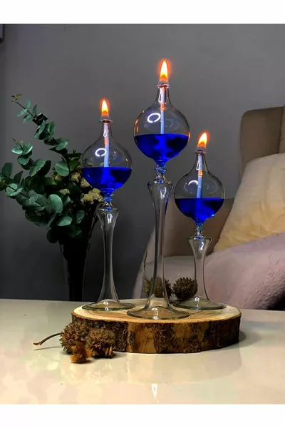 Ensemble de 3 lampes en verre sur pied Drops avec huile de lampe