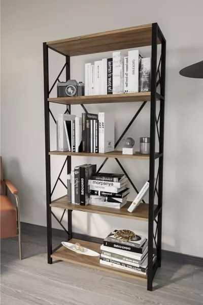 Mars Metaal Boekenkast 5 Planken Brede Boekenkast Bestandsboekplank Kantoor Huis Plank Noten