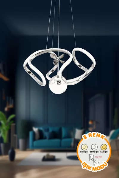 ثريا سيمون كروم الحديثة معلّقة بثلاث ألوان إضاءة لغرفة المعيشة والمطبخ والغرفة والمدخل مع إضاءة LED