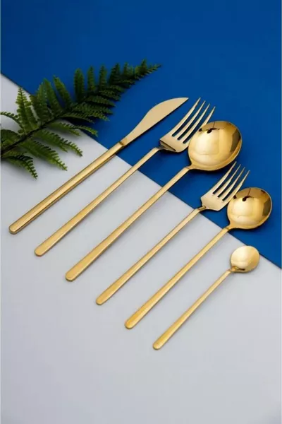 Милано Комплект прибори за 6 души в златисто - вилици, лъжици, ножове