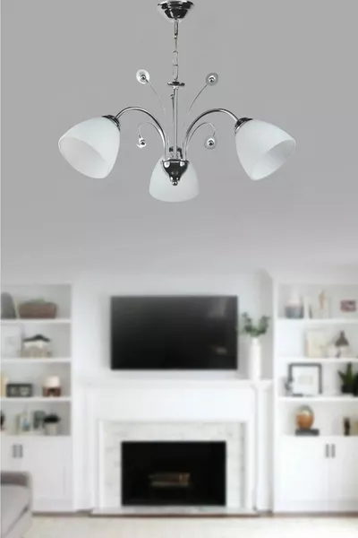 Modern Gray Painted Triple Chandelier with White Glass