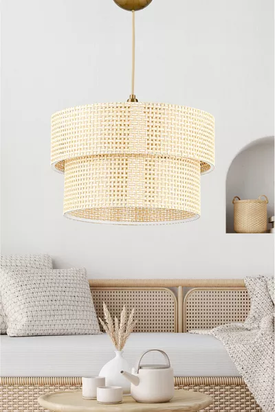 Modern Natural Hazeran Rattan 2-Tier Pendant Chandelier