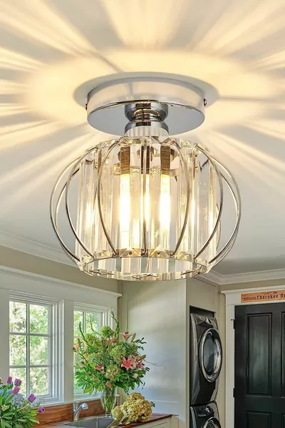 Bella Luce Model Chrome Color Coated Metal Crystal Stone Chandelier for Bedroom, Living Room, and Lounge