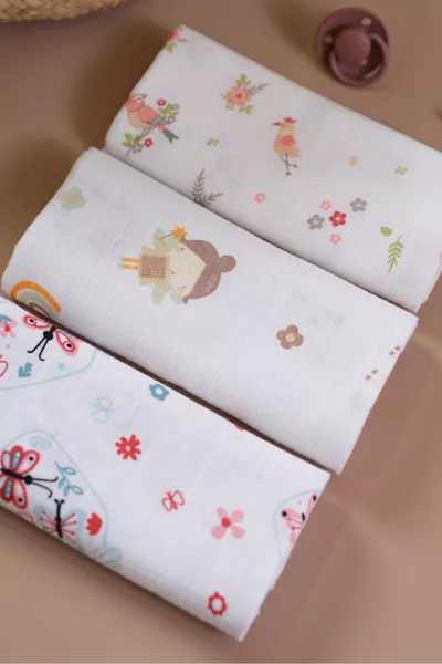 Multi-Purpose Muslin Cloth & Blanket 3-Piece Set % Cotton Oeko-Tex Certified  cm / 