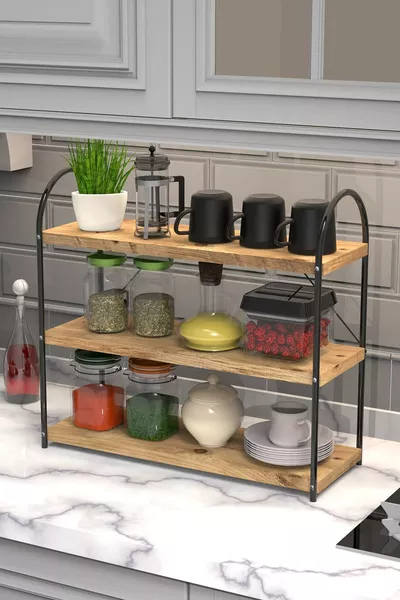 Bello 3-Piece Oval Countertop Kitchen Shelf Black - Atlantic Pine cm