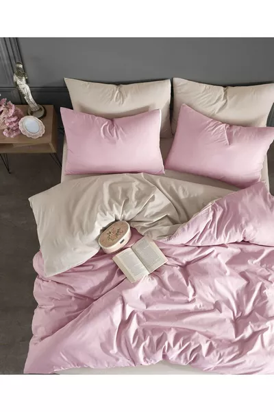 طقم لحاف مزدوج مع ملاءة مطاطية | بودرة بيج |