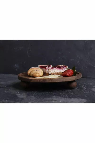 Wood Serving Tray with Stand, Walnut Color