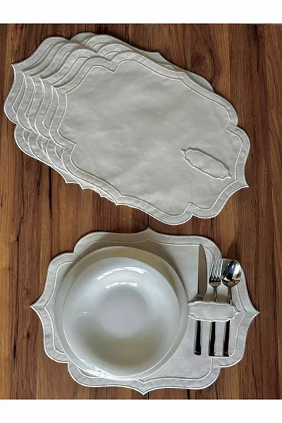 6 шт. двойной ряд кремовых салфеток с вышивкой и ложкой, американский сервиз