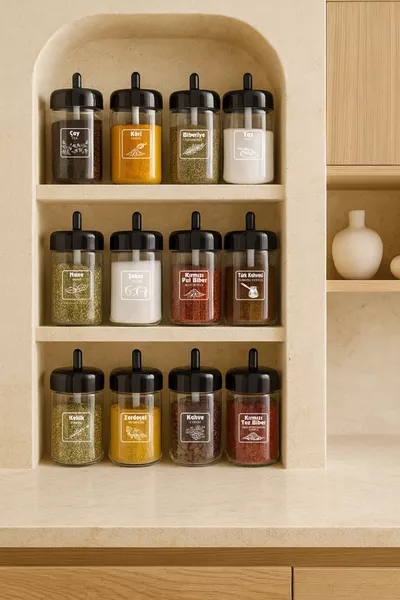 Maatdop met lepel en gelabelde kruidenpot set  ml Gelabelde glazen kruiden set