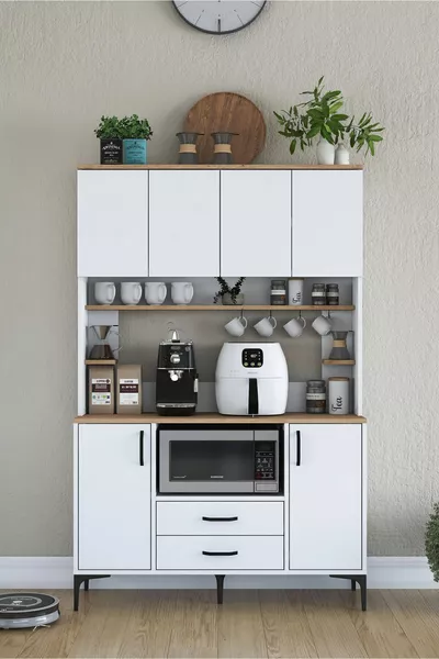 Rani Multipurpose Cabinet 6 Doors 2 Drawers Pantry Kitchen Cabinet White - Basket Walnut