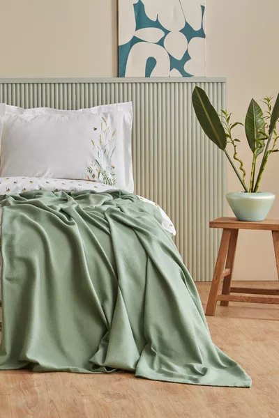 Herbal % Katoen Tweepersoons Dekbedovertrek en Sprei Set Wit