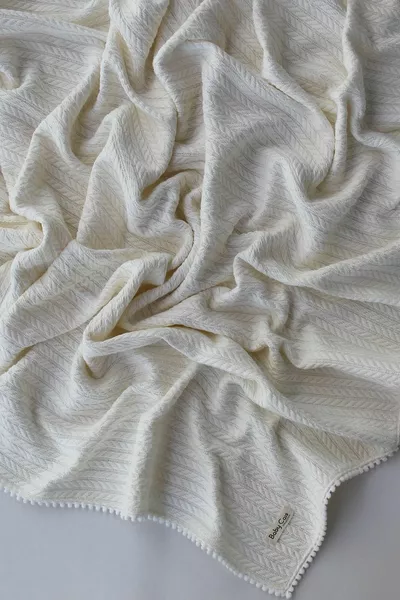 Strickmuster Baby-Piqué Organische Baumwolle Babydecke Ecru  cm