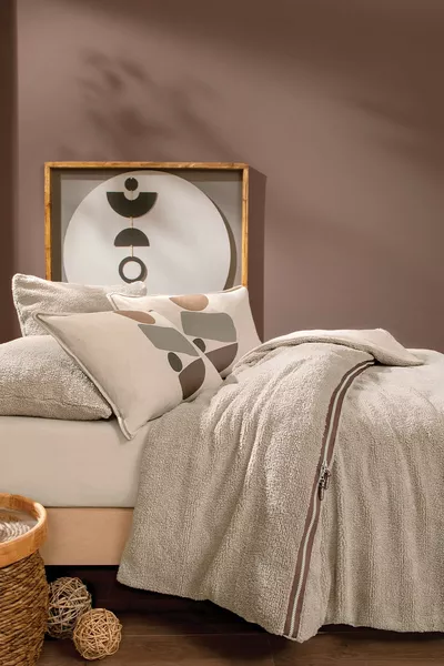 Комплект за спално бельо с одеяло Coverme Stone за единично легло - Бежов