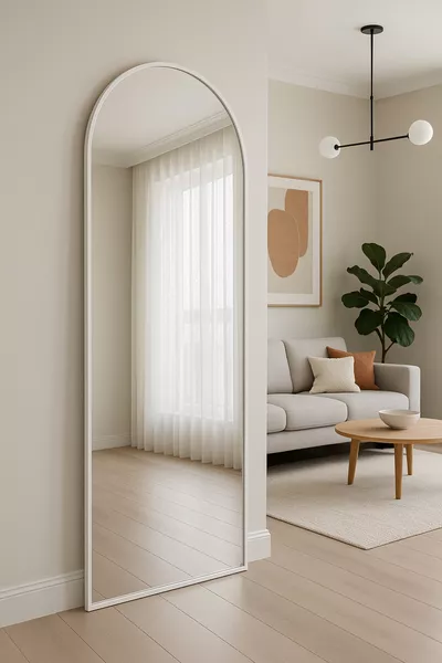 White Metal Frame Oval Full-Length Mirror