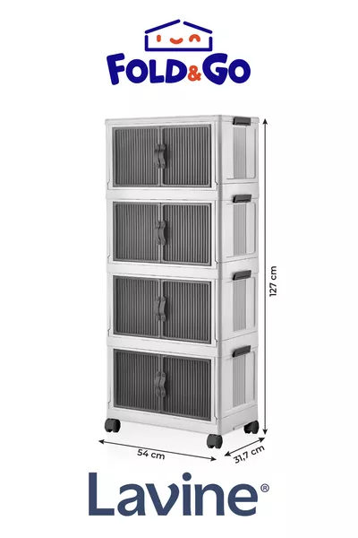 Organizer portatile Lavine Fold&go 4 pezzi Armadio multifunzionale con ruote con coperchio pieghevole “bianco”