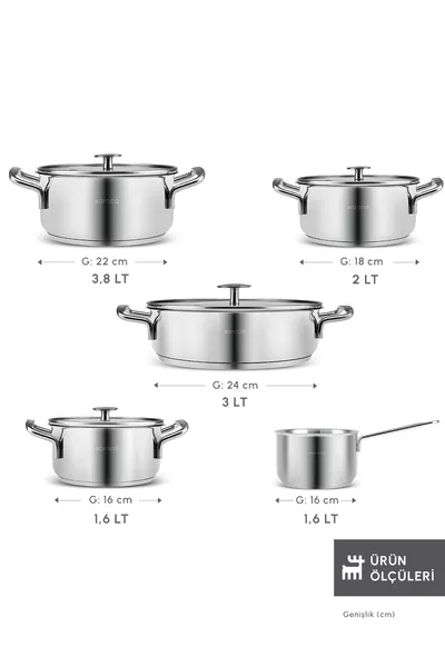 Aris 9-Piece Steel Cookware Set with Induction Base