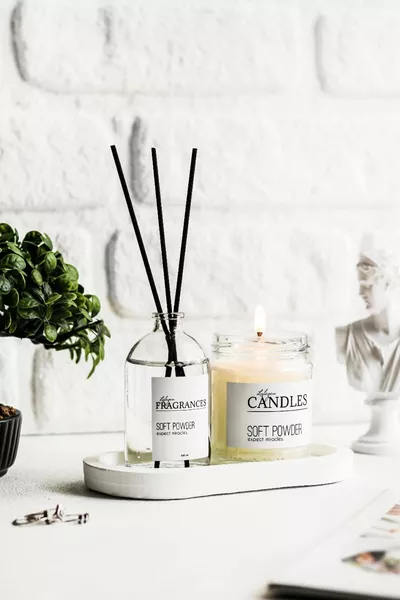 Poedergeur en Geurkaars Transparant (Met Wit Standaard)