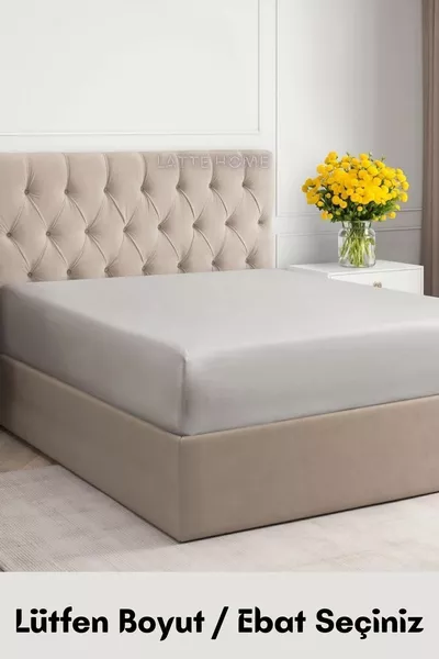 Сив цвят % памучен трикотажен чаршаф с ластик, размери единичен-двойно-голям