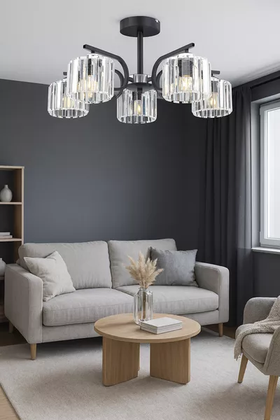 Nehir 5-Lichts Plafondlamp Chroom Met Kristal Modern Decoratief Verlichting