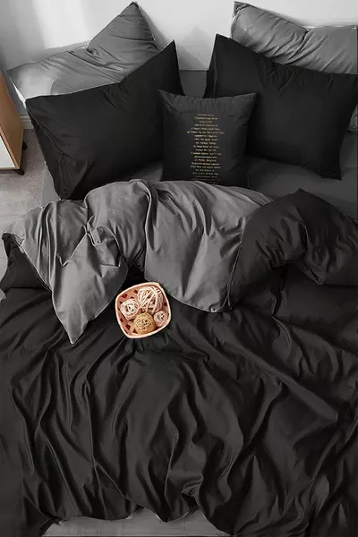 Dekbedovertrekset met Hoeslaken voor Tweepersoonsbed Grijs-zwart Blackgrey