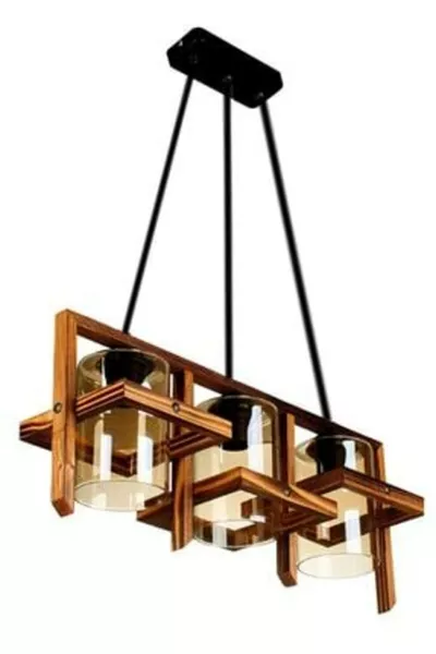 Natural Wood 3-Piece Pendant Chandelier