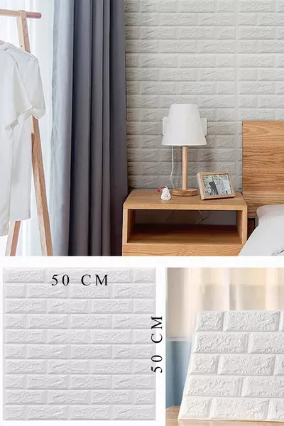 Papier peint autocollant en mousse flexible 3D motif brique blanche 0 cm, M²