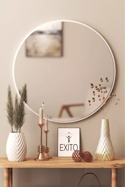 Cexxo Cm White Decorative Round Hallway Entrance Corridor Wall Living Room Kitchen Bathroom Mirror