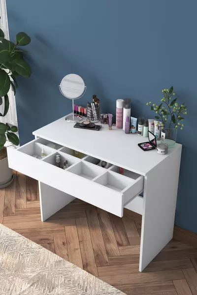 طاولة مكياج راني بمساحة تخزين واحدة لتنظيم المجوهرات باللون الأبيض