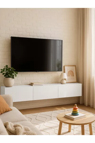 Cercei TV Unit  Cm White - Wall-Mounted, Modern Design, Stylish and Durable, Easy Assembly