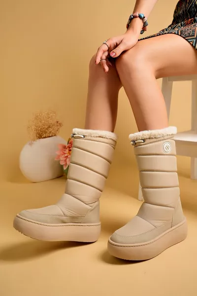 Дамски кожени дълги ботуши за сняг