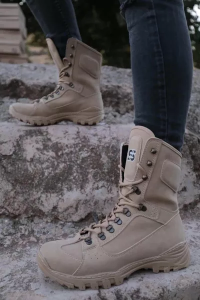  Lace-Up Orthopedic Sole Casual Suede Men's Military Postal Boots KT Cream