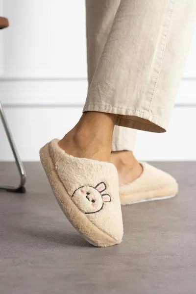 Женская фигурка кролика Бесшумная подошва Плюшевые домашние тапочки Тапочки с приданым