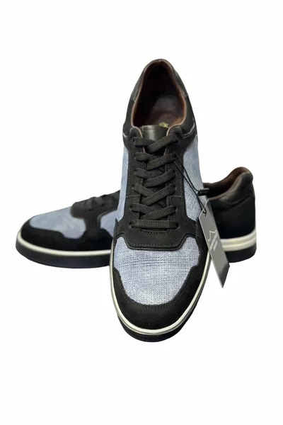 Sneakers da trekking stringate in vera pelle nere denim blu